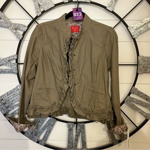 022 Elle Ruffled Khaki Green Utility Jacket NWT